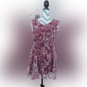 City Studio Paisley Sleeveless Dress size Medium Plum Lightweight Spring Summer